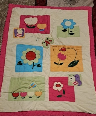 Victorian Heart Cottagecore Crib Quilt Pink 44"x34" Baby Blanket Butterfly  - Image 1 of 4