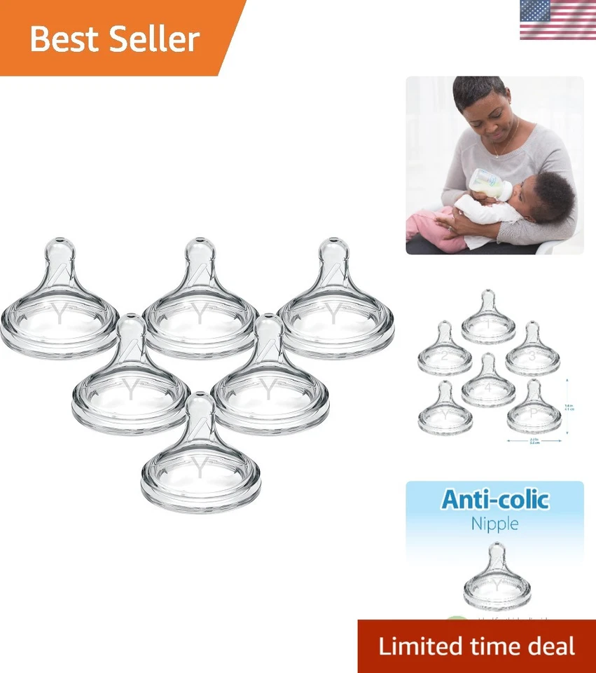 Mamilos de mamadeira de pescoço largo corte Y para líquidos mais grossos, pacote com 6 silicone - Imagem 1 de 4