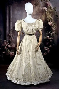 Antique Victorian 1890 Silk Taffeta Dress “Museum” 2pc Vintage Gown Sz Small - Picture 1 of 17