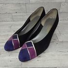 Vintage California Magdesians Women?S Shoes Size 8 1/2 Wedge Suede Black Purple