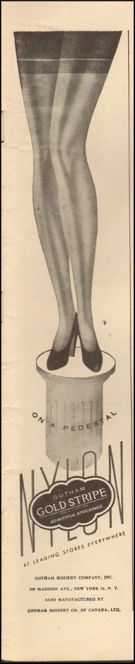 1947 vintage Hosiery AD, Gotham GOLD STRIPE STOCKINGS Leg Art Nylons  (073014) - Image 1 of 1