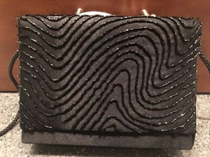Black Beaded Evening Bag - Measures 5.5” High X 7.5” Wide X 2” Deep - Picture 1 of 10