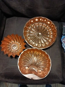 NOS SET 3 VINTAGE KUPFERFARBENE ALUMINIUM-GELERFORMEN UNBENUTZT! WEAR-EVER MIT BOX ALCOA - Bild 1 von 6