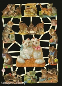 German Embossed Victorian Style Scrap Die Cut - Playful Kittens / Cats EF7245 - Picture 1 of 1