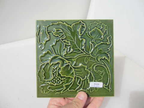 Vintage Ceramic Tile Floral Art Nouveau Flowers Old Fruit Leaf Cover