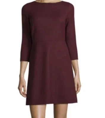Theory Kamiliian Saxton 3/4 Sleeve Fit & Flare Wool Dress Womens Sz 6,Burgundy - Image 1 of 4