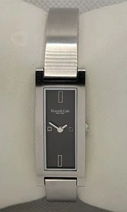 Ladies Kenneth Cole New York Rectangle Silver Tone Black Dial Analog Watch K3 - Picture 1 of 9