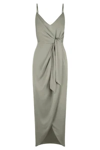 Shona Joy Tie Front Cocktail Dress Light Khaki Size AU 14 - Picture 1 of 4