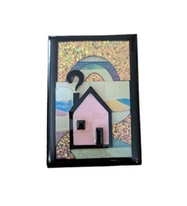 Vintage House Pins By Lucinda Pink Home Rainbow Gold Sparkle Brooch Made In USA - Picture 1 of 4