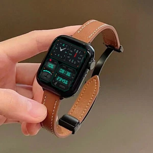 Slim Leather Wrist Strap for Apple Watch Ultra2 10 9 8 7 6 46/49mm Magnetic Band - Zdjęcie 1 z 19