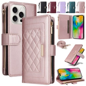 Phone Case For iPhone 16 15 14 13 12 Pro Max XS XR Luxury Leather Cover Wallet - Picture 1 of 85