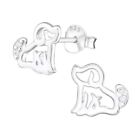 Puppy Dog Outline 9mm Sterling Silver Cubic Zirconia Stud Earrings