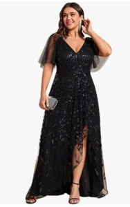 Ever-Pretty Sequin V Neck Evening Gown Sz Small US 4 Black Evening Dress - Picture 1 of 10