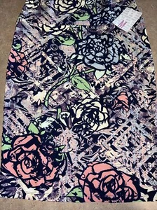 Nuova gonna a matita LULAROE CASSIE taglia media blu/rosa blush rose paisley 10/12 - Foto 1 di 12