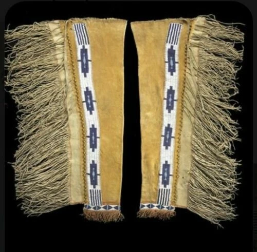 Men's Native American Buckskin Suede Leather Chap Pants Fringes side and bottom - Image 1 of 1