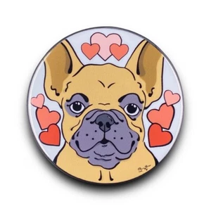 Rehkitz Französische Bulldogge Hund Valentinstag Pinback Button Handarbeit 2,25" - Bild 1 von 19
