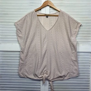 Autograph Top Womens 20 Plus Beige Embroidery Crochet V Neck Ladies Blouse - Picture 1 of 8
