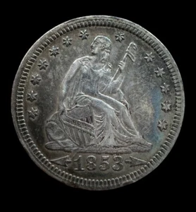 1853 Liberty sitzendes Viertel mit Pfeilen & Strahlen, Au Details, kostenloser Versand - Bild 1 von 2