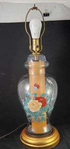 Hollywood Regency Vintage Peonies Clear Glass Lamp, Hand-Laid Gold Leaf   OBO - Picture 1 of 9