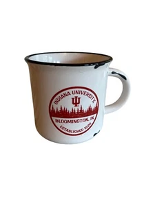 Indiana University Bloomington Enamel Mug 12 Oz White & Black Retro Campfire Sty - Picture 1 of 6