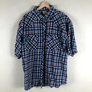 Resistol Double R Shirt Mens 2X Large Blue Check Pearl Snap Rodeo Western Work - Picture 1 of 14