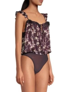 Free People Take It Away Floral Lace Bodysuit Size S Chocolate Merlot Lace Trim - Picture 1 of 7