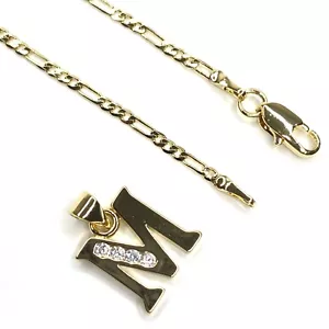14K Gold Plated Initial Letter M Name Necklace Pendant with Chain Oro Laminado - Picture 1 of 2