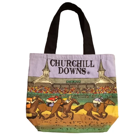 Canvas Churchill Downs Horse Racetrack Colorful Tote Book Grocery Bag 15x17.5 EC Cover