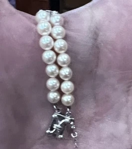 Atemberaubendes zweireihiges Mikimoto Perlenarmband "X" Design Abstandshalter 7" - Bild 1 von 8