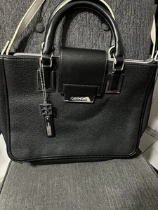 CALVIN KLEIN 3 Compartment Convertible Tote Shoulder Bag Black Pebbled Leather - Picture 1 of 11