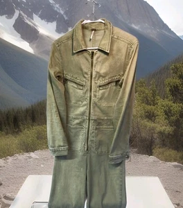 Free People Womens Jumpsuit Flight Suit Size Small  Petite Green Aviator look - Picture 1 of 8