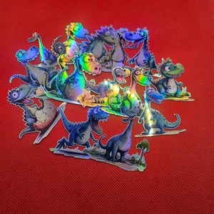 15x süße Dinosaurier holografische Aufkleber - wasserdichtes Vinyl, Scrapbooking, Laptop - Bild 1 von 2