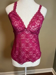 Dreamgirl Magenta Lace Cami with Bow Size M Feminine Sexy Coquette - Picture 1 of 7