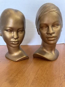 Paar Vintage Holland Form Gold Damen Kreidegeschirr Köpfe datiert 12-5-72 von Clara - Bild 1 von 11