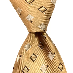 ALTEA MILANO Men 100% Silk Necktie ITALY Designer Geometric Tan/Brown/Gray EUC - Picture 1 of 3