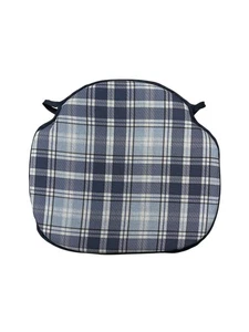 Highland Check Denim Large Spindle Back Tie-On Seat Pad. Garden/Kitchen/Dining - Picture 1 of 5