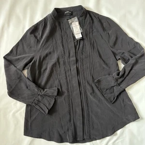 Vintage Bebe Black Silk Large Button Up Pleated Long Sleeve Blouse NWT ($150) - Picture 1 of 7