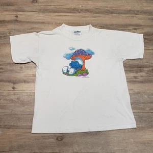 Vintage Smurfs Shirt Mens Large White 1993 Sleepy Blue Cartoon Tee Graphic 90s - Picture 1 of 11
