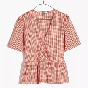 New Madewell Crossover Peplum Top in Textured Gingham Check Size XS AK715 - Picture 1 of 7