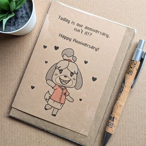 Funny Animal Crossing Anniversary Card - Isabelle Geeky Video Game Gamer card - Picture 1 of 4