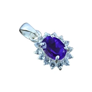 NATURAL AMETHYST GEMSTONE FEBRUARY BIRTH 925 STERLING SILVER UNISEX PENDANT - Picture 1 of 3