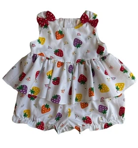 Vintage Strawberry Print Bubble Romper Baby Girl Size 24 Months 1990s EXCELLENT - Picture 1 of 6