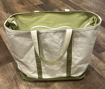 Bolso de Lona Vintage LL Bean Boat & Tote Borde Verde XL 90s DE ALTA RESISTENCIA Salvia Cremallera Foto 1 de 4