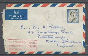 COVER INCIDENTE ""POSTA SALVATA INCIDENTE AEREO SINGAPORE 13.3.1954"" NUOVA ZELANDA -REGNO UK - Foto 1 di 2