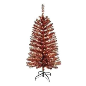  Halloween Black and Orange 4 Foot  Christmas Tinsel Tree 50 Clear Lights New - Picture 1 of 1