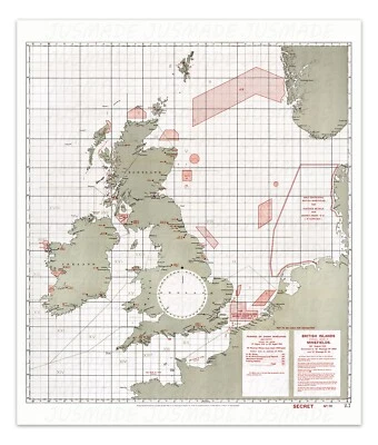 British Islands MINEFIELDS POSTITIONS 1918 WW1 Vintage POSTER -Unframed- PRINT - Image 1 of 3