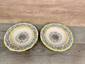 Dip a Mano DERUTA 9.75 Rimmed Bowl TRIFOIL DESIGN Scalloped Edge~Set Of 2 - Picture 1 of 6
