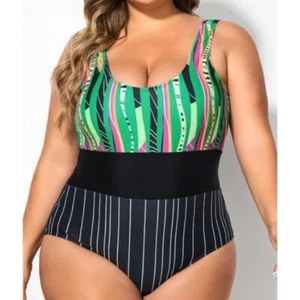 Meet.Curve Mixed Stripe Print One Piece Swimsuit - Picture 1 of 4