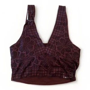 NEW Aerie Holiday Burgundy Lace Waffle Longline Bralette Cozy Soft Size S $39 - Picture 1 of 9