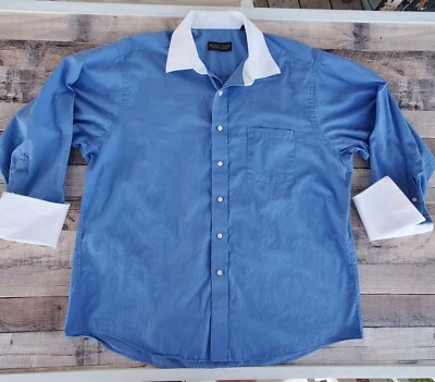 Donald J Trump Blue White Cuffs Long Sleeve Button Down Shirt 17 1/2 32/33 EUC - Image 1 of 4